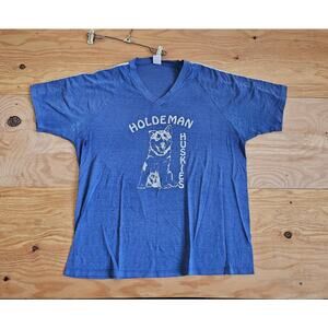 Holdeman Huskies Blue T-Shirt Sz XL Distressed Thin Look 80s/90s